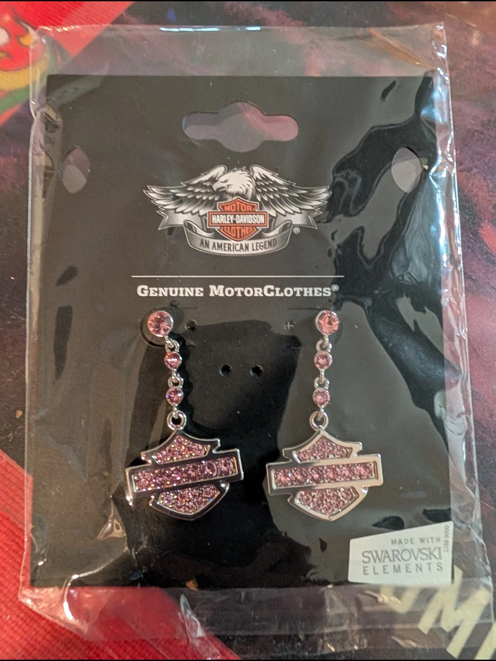 Harley-Davidson Pink Crystal Shield Dangle Earrings